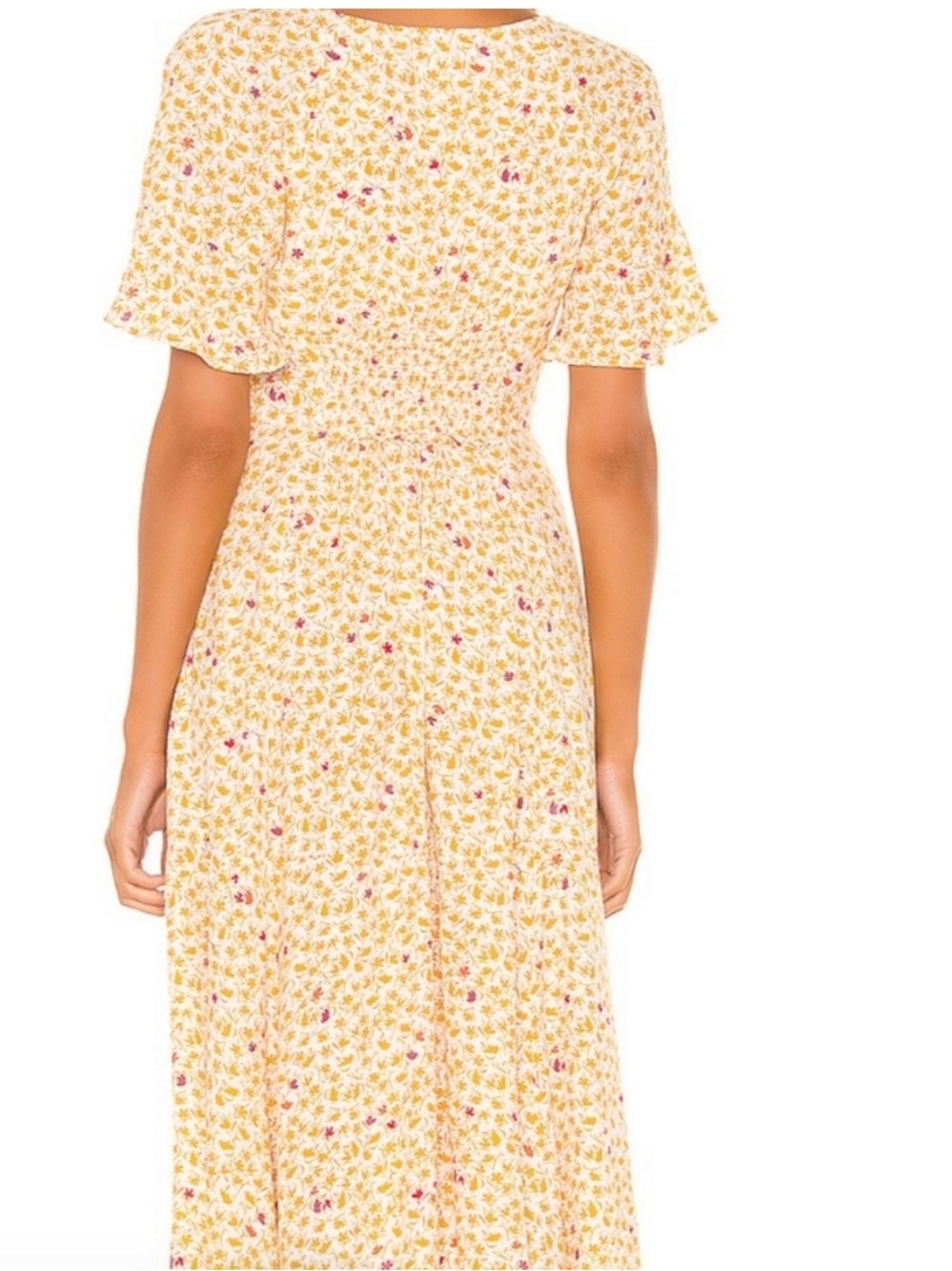 Free People In Full Bloom Midi Dress Goldenrod Ivory Floral Smocked Boho Women S - Picture 4 of 16